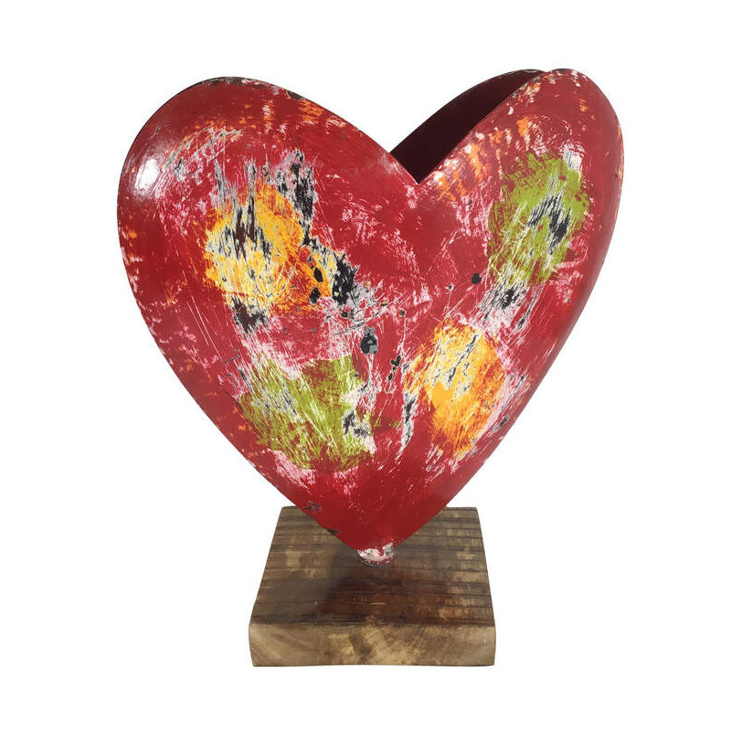 Deko-Vase Metall Herz bunt rot gold silber grau
