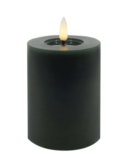Echtwachs-LED-Stumpenkerze |Candela| Dunkles Wintergrün 10cm