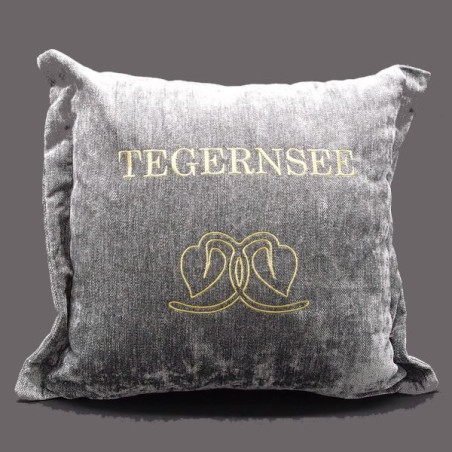 Zierkissen Chenillesamt bestickt "Seelaub und TEGERNSEE" 45x45 | anthrazit