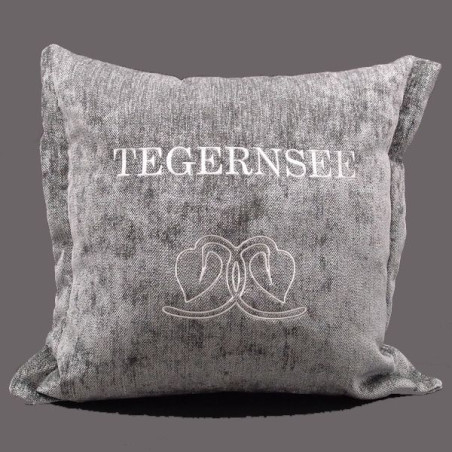 Zierkissen Chenillesamt bestickt "Seelaub und TEGERNSEE" 45x45 | anthrazit