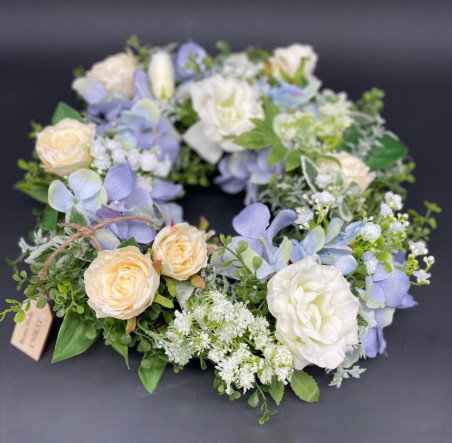 Blütenkranz creme-bleu |Handgefertigtes Unikat| 35 cm