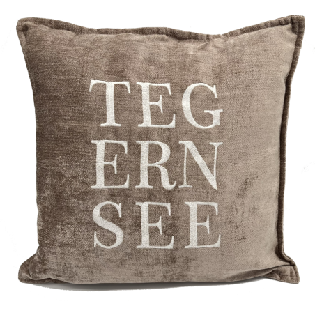 Zierkissen Chenillesamt bestickt "TEGERNSEE" 45x45 | braun