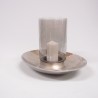 Windlicht mit Schale | ovales Tellerwindlicht antik silber Alu Nickel Rauchglas
