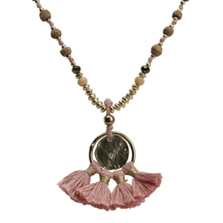 natur Holz perlen rose braun gold halskette necklace the moshi