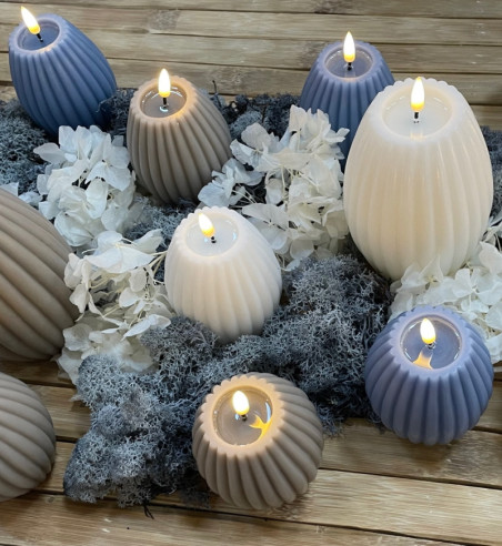 Echtwachs-LED-Stump-Kerze Rille|Deluxe Homeart| Sand 10cm